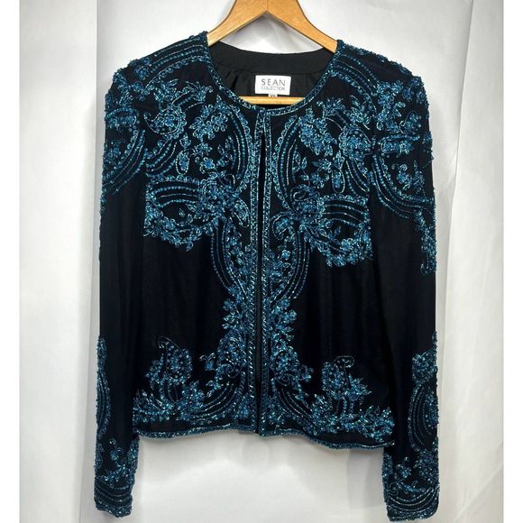 Sean Collection Jackets & Blazers - Sean Collection Silk Sequin Beaded Formal Jacket Womens Black Designer Luxury